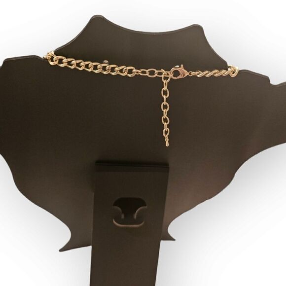 Vintage Shiny Collar Necklace with Dangling Faux Pearls - Picture 2 of 5